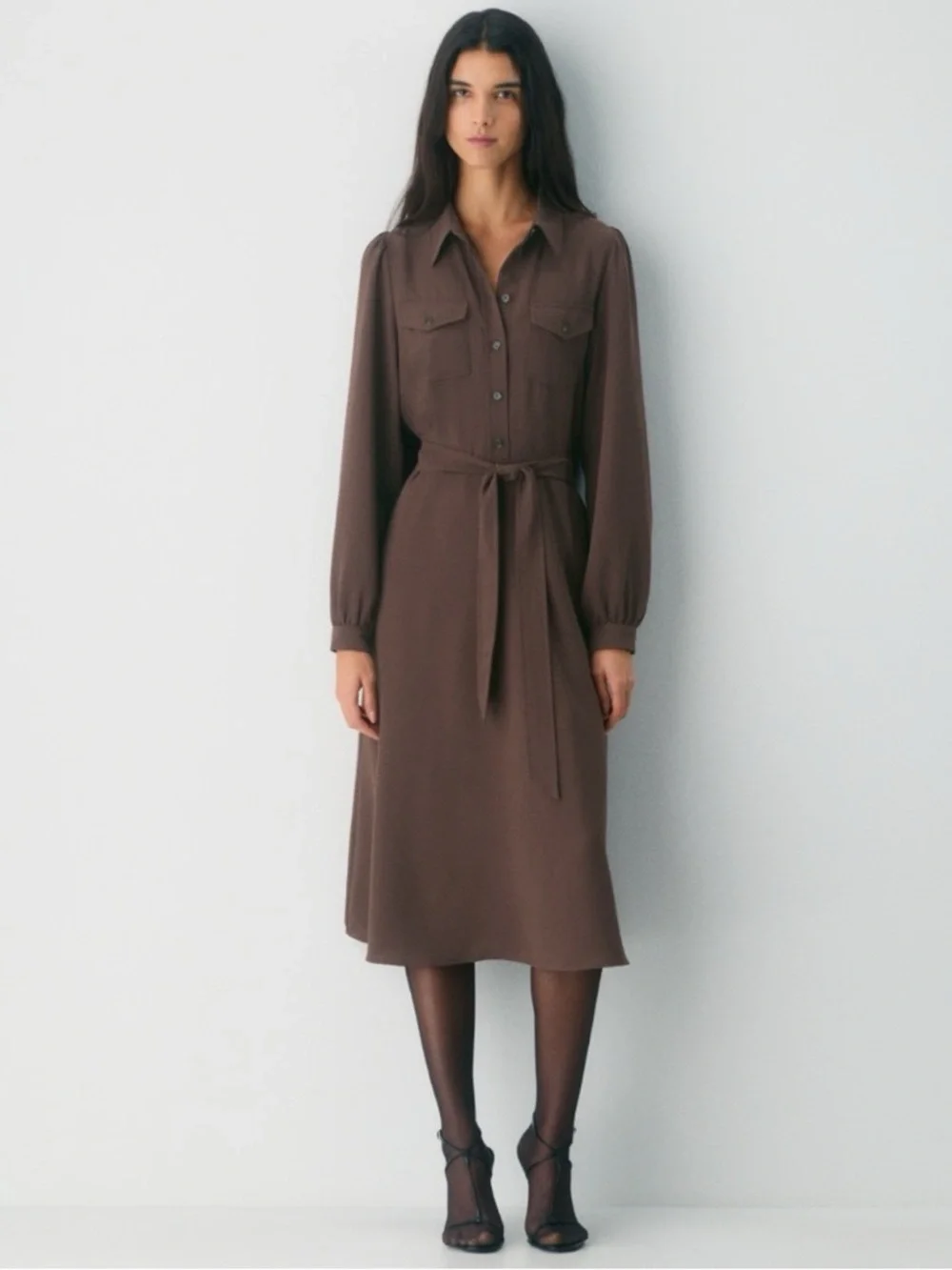 Aritzia Wilfred (Re)Twill™ Songbird Dress Cocoa Powder Brown - Picture 1 of 11
